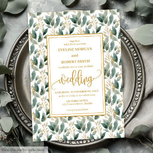 Invitation Elégant mariage d'eucalyptus en or vert profond