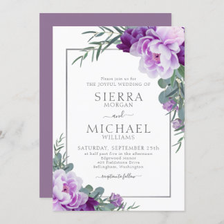 Invitation Élégant Mariage d'Eucalyptus Floral Purple & Argen
