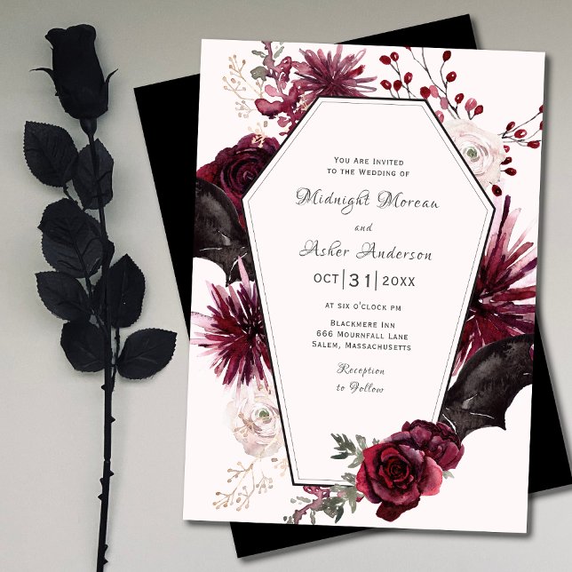 Invitation Élégant Mariage d'Halloween gothique Floral Coffin (Créateur téléchargé)