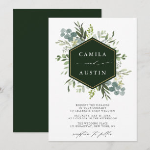 Invitation Élégant Mariage d'Hexagon d'or de verdure