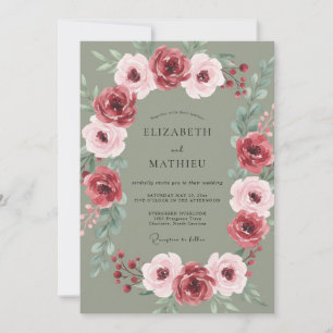 Invitation Élégant mariage d'hiver vert sauge
