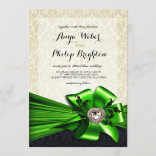 Invitation Élégant Mariage Diamante Satin Bow vert ivoire