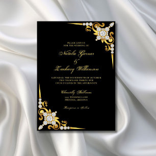 Invitation Élégant Mariage Diamond Gold Black