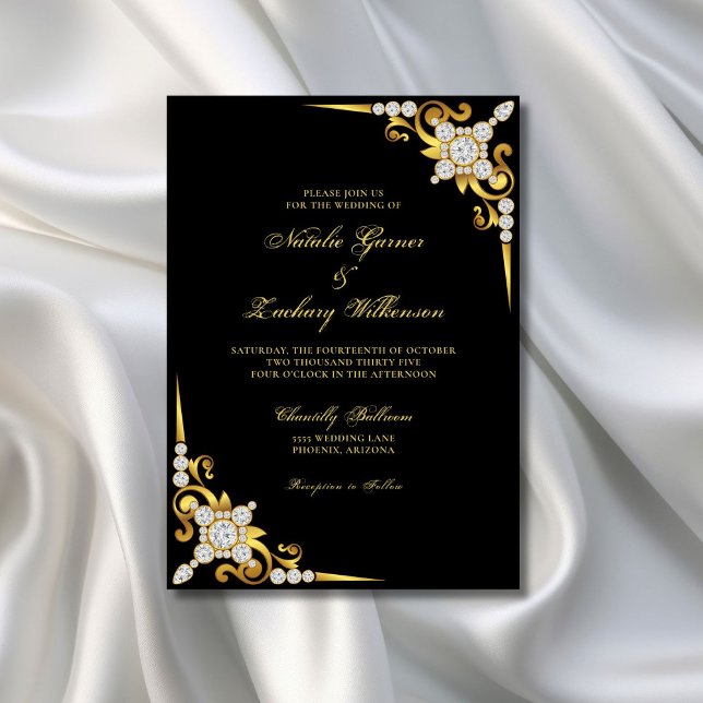 Invitation Élégant Mariage Diamond Gold Black (Créateur téléchargé)
