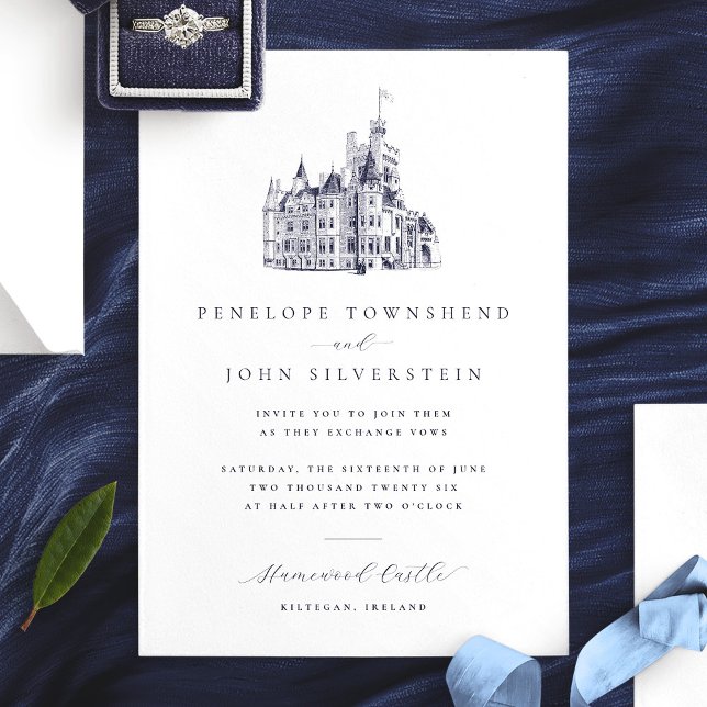Invitation Élégant Mariage d'illustration de château Vintage (Elegant Vintage Castle Illustration Wedding Invitation)