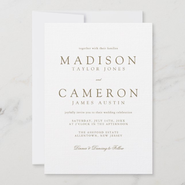 Invitation Élégant Mariage d'or Delicate moderne (Devant)