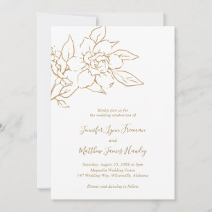 Invitation Élégant Mariage d'or floral Art Magnolia