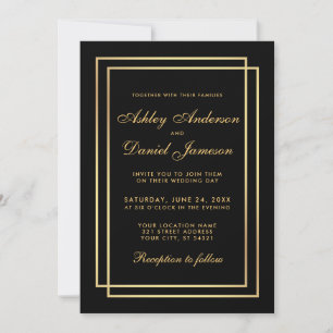 Invitation Elégant Mariage d'or moderne Black White Invitatio