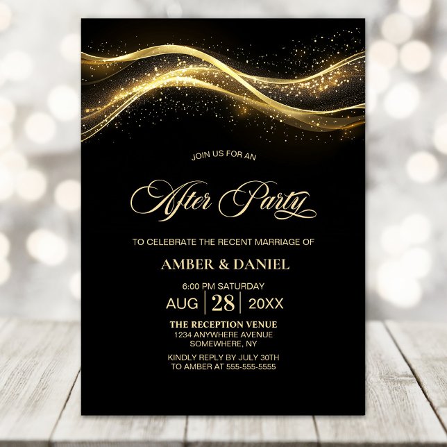 Invitation Élégant Mariage d'or noir après la fête (Créateur téléchargé)