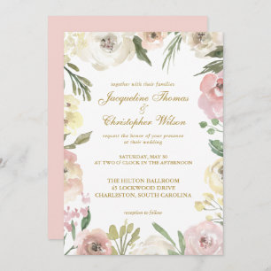 Invitation Élégant Mariage d'or rose rose rose flou printemps