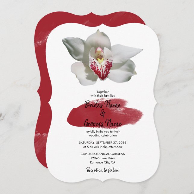 Invitation Elégant mariage d'orchidée bordeaux blanc Invitati (Devant / Derrière)