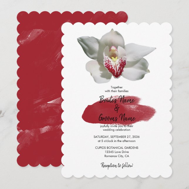 Invitation Elégant mariage d'orchidée bordeaux blanc Invitati (Devant / Derrière)