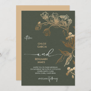 Invitation Elégant Mariage d'orchidée dorée