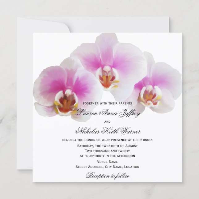 Invitation Élégant Mariage d'orchidées peintes (Devant)