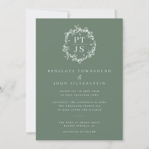 Invitation Élégant Mariage double monogramme vert Sage