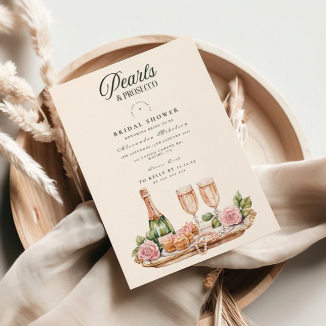 Invitation Élégant Mariage Douche Perles et Prosecco (Créateur téléchargé)