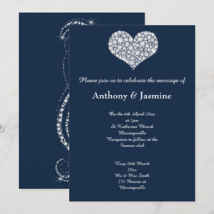 INVITATION ÉLÉGANT MARIAGE DU COEUR DE LA NAVY DIAMOND SWIRL