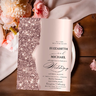 Invitation Élégant mariage écriture paillettes or rose