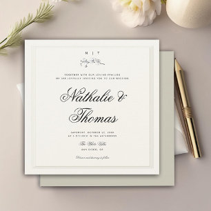 Invitation Élégant Mariage Ecru Embossé de la crête des orchi