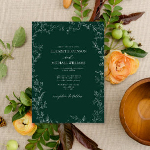 Invitation Élégant Mariage émeraude moderne vert minimal feui