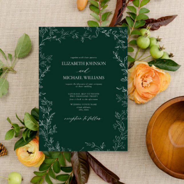 Invitation Élégant Mariage émeraude moderne vert minimal feui (Créateur téléchargé)