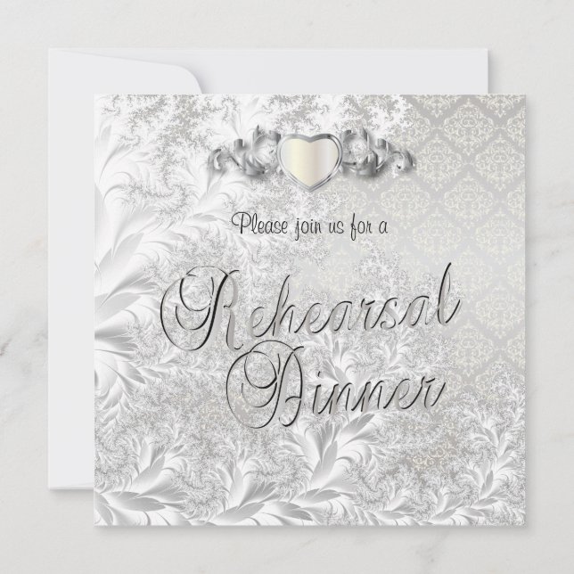 Invitation Elégant Mariage en argent Damask Style 3 (Dos)