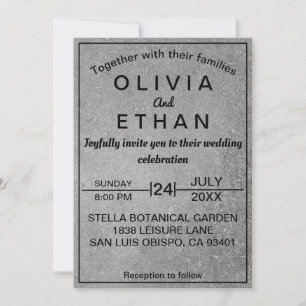 Invitation Élégant Mariage en béton noir et gris rustique