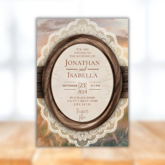 Invitation Élégant Mariage en bois rustique