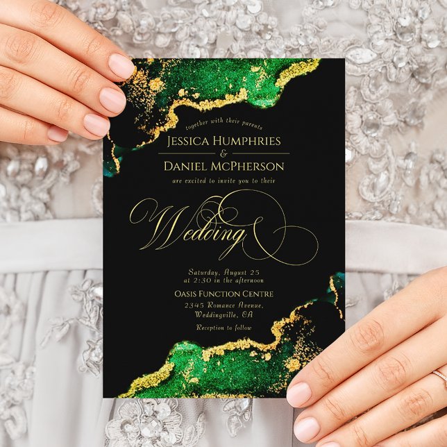 Invitation Élégant Mariage en bronze vert or (Elegant Green Bronze Gold Wedding Invitation)