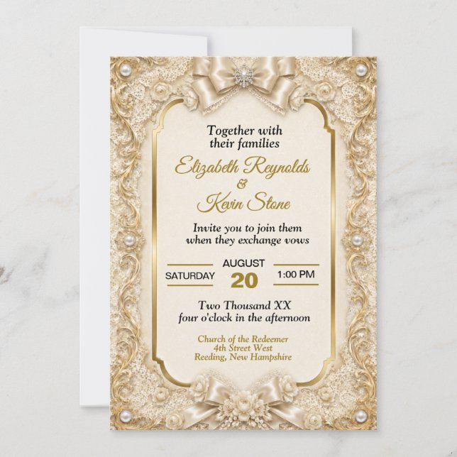 Invitation Élégant mariage en dentelle blanche douce (Devant)