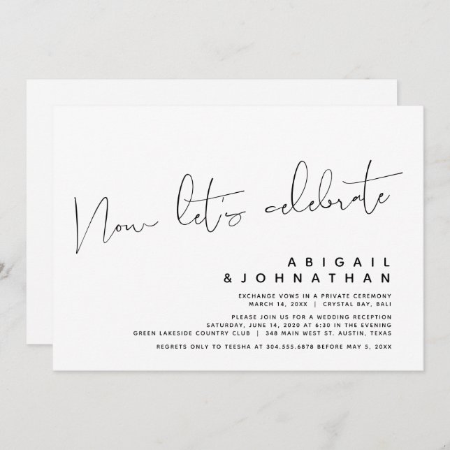 Invitation Élégant Mariage en Intimité, Célébrons maintenant (Devant / Derrière)