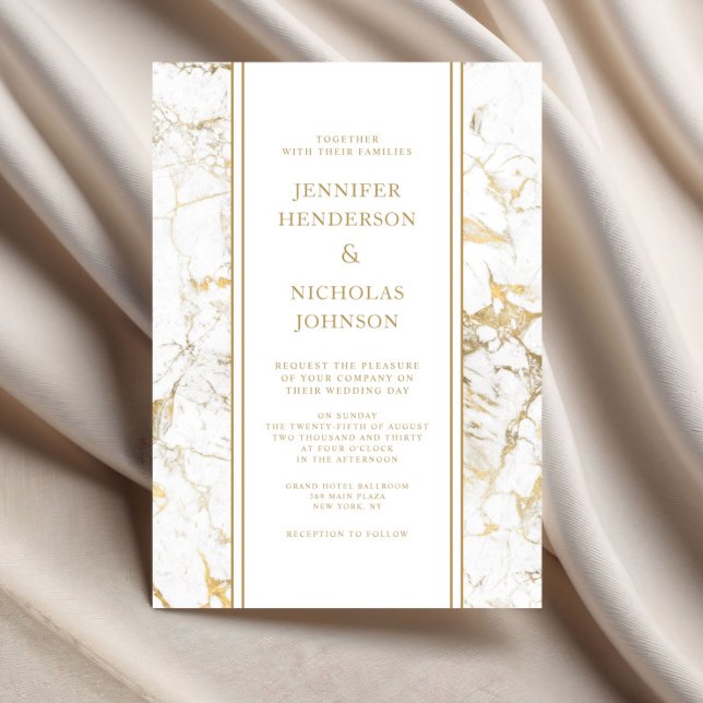 Invitation Elégant Mariage en marbre blanc et or (Elegant White & Gold Marble Wedding Invitation)