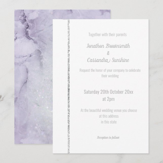 INVITATION ÉLÉGANT MARIAGE EN MARBRE D'ARGENT LILAC (Devant / Derrière)