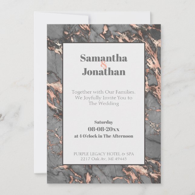 Invitation Élégant Mariage en marbre gris rose (Devant)
