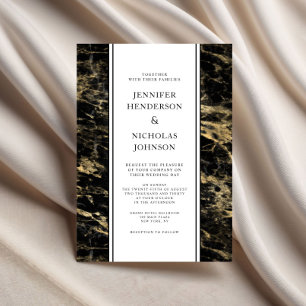 Invitation Élégant Mariage en marbre noir or