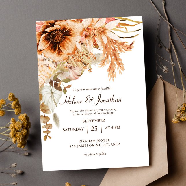 Invitation Élégant Mariage en terre cuite de automne floral (Elegant Floral Fall Terracotta Wedding Invitation)