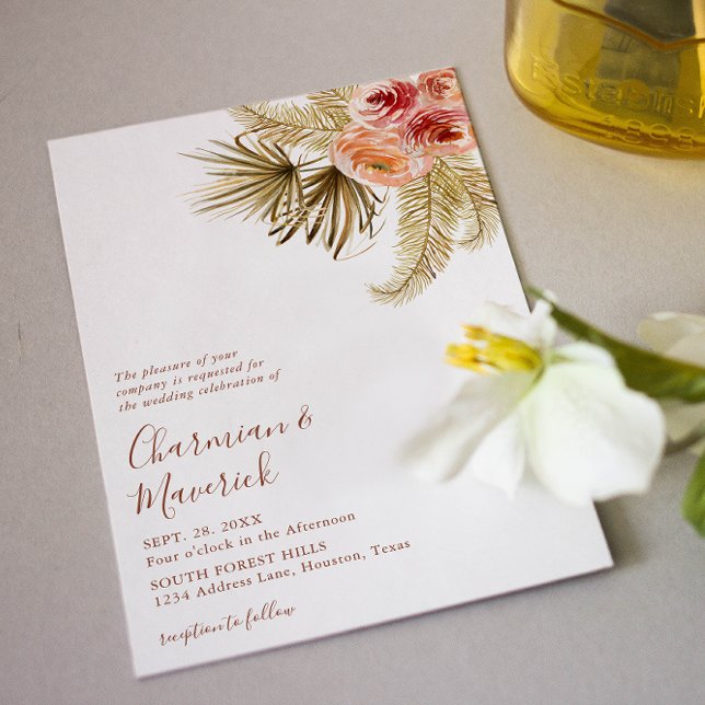 Invitation Élégant Mariage en terre cuite de la Pampas Boho (Créateur téléchargé)