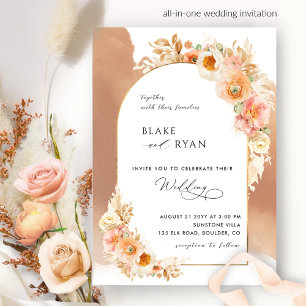 Invitation Élégant Mariage en terre cuite florale brun