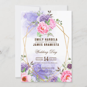 Invitation Elégant Mariage encadré d'aquarelle florale