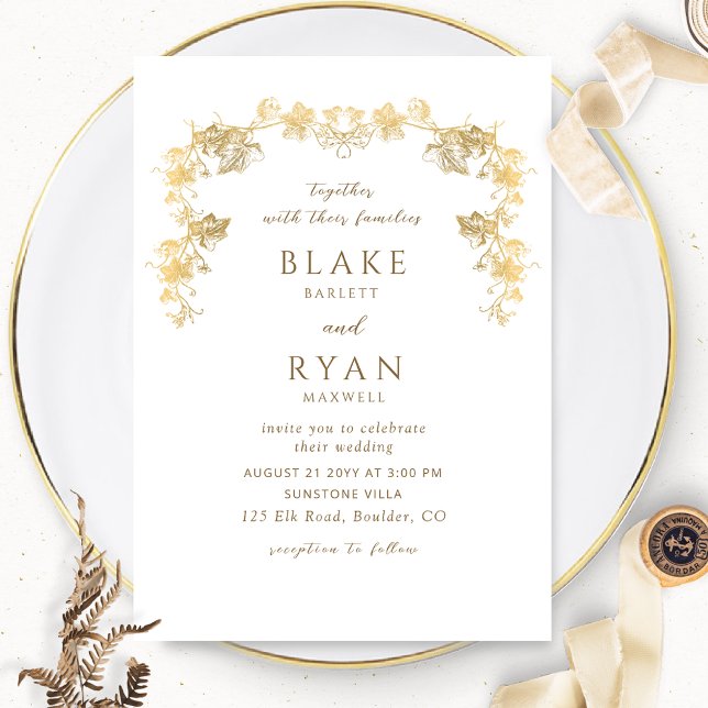Invitation Élégant Mariage enchanteur blanc et or (Créateur téléchargé)