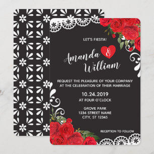 Invitation Élégant Mariage espagnol rouge Rose & dentelle