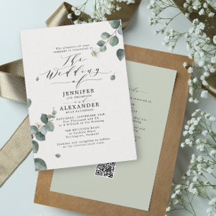 Invitation Elégant Mariage Eucalyptus tout en un RSVP QR Code