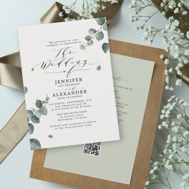 Invitation Elégant Mariage Eucalyptus tout en un RSVP QR Code (Créateur téléchargé)