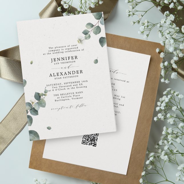Invitation Elégant Mariage Eucalyptus tout en un RSVP QR Code (Créateur téléchargé)