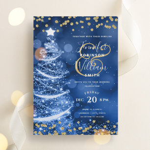 Invitation Elégant Mariage Festif Gold Blue Xmas Tree