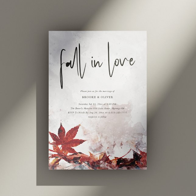 Invitation Élégant Mariage Feuille de l'érable 'Fall in Love' (Elegant 'Fall in Love' Maple Leaves Wedding Invitation Personalized)