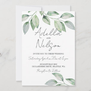 Invitation Élégant Mariage Feuille doux