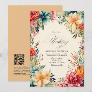 Invitation Elégant Mariage Fiesta aquarelle avec code QR