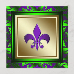 Invitation Élégant mariage Fleur de Lis Mardi Gras