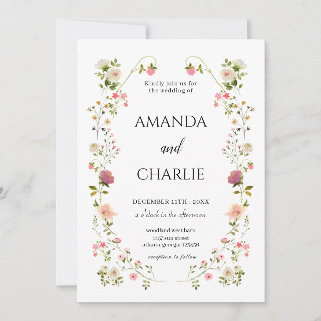 Invitation Élégant Mariage Fleur sauvage (Devant)